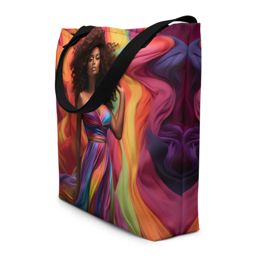 Beautiful Brown Girl in Vibrant Colors Large Tote Bag (with Pocket)