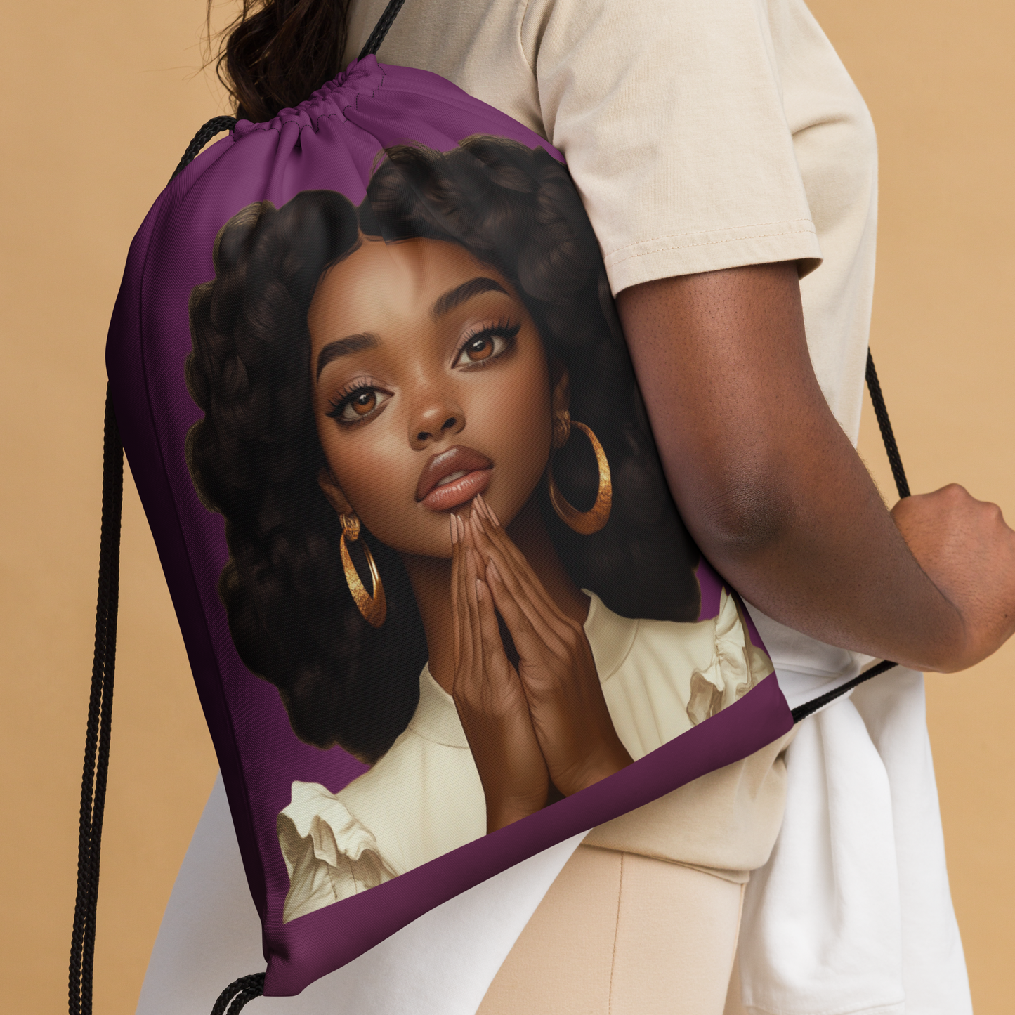 Hopeful Beautiful Brown Girl Drawstring Bag (Purple)