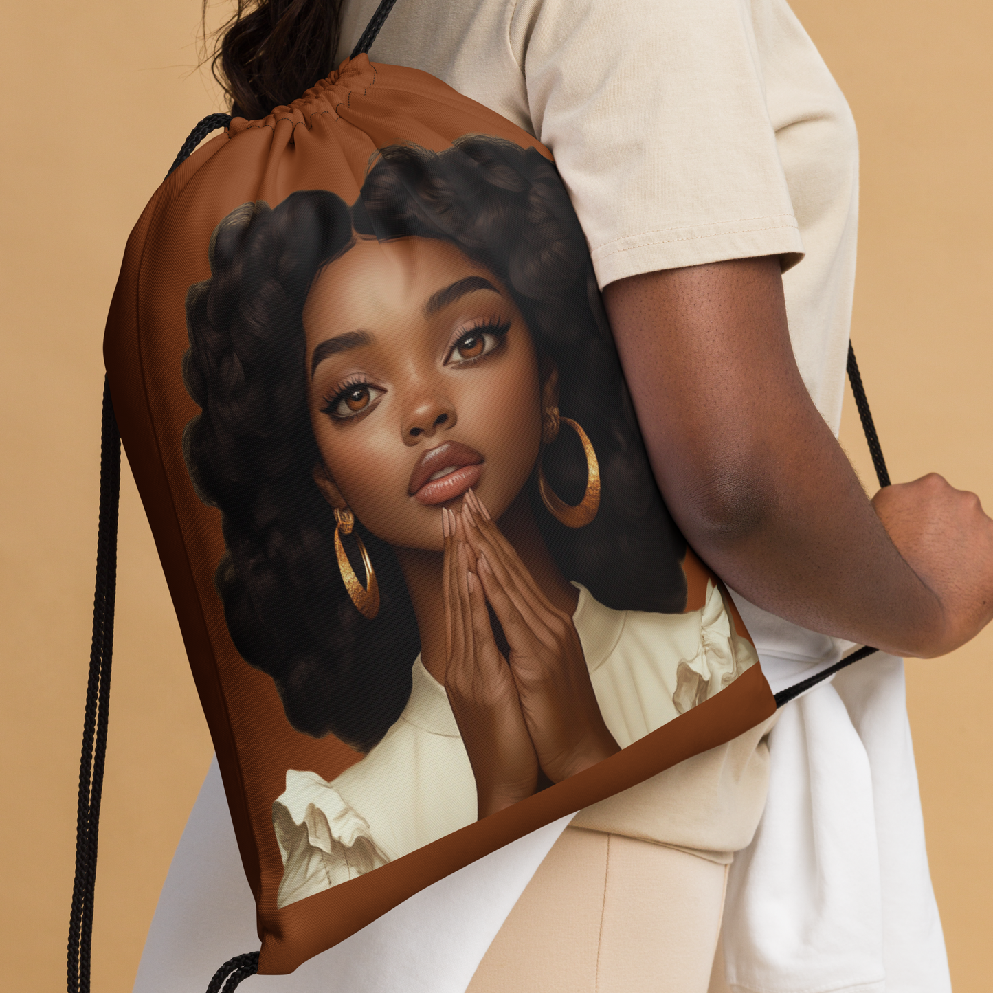 Hopeful Beautiful Brown Girl Drawstring Bag (Brown)