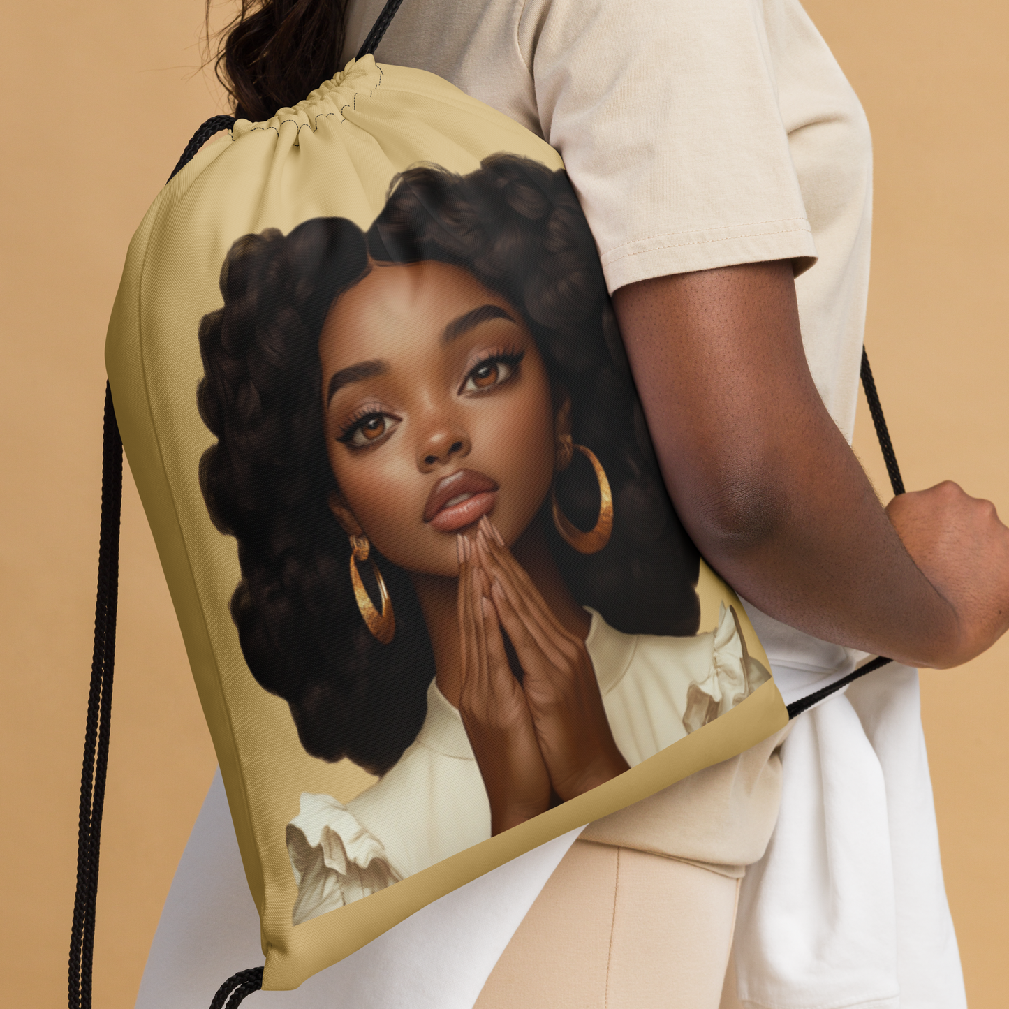 Hopeful Beautiful Brown Girl Drawstring Bag (Tan)