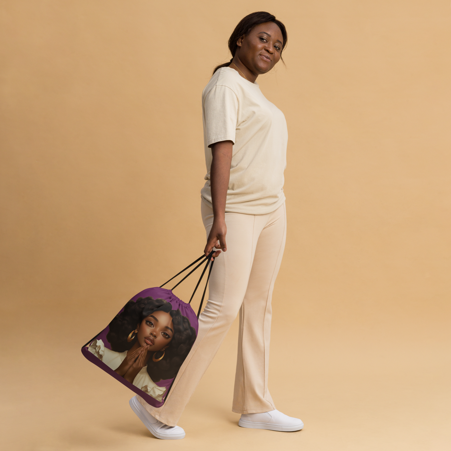 Hopeful Beautiful Brown Girl Drawstring Bag (Purple)