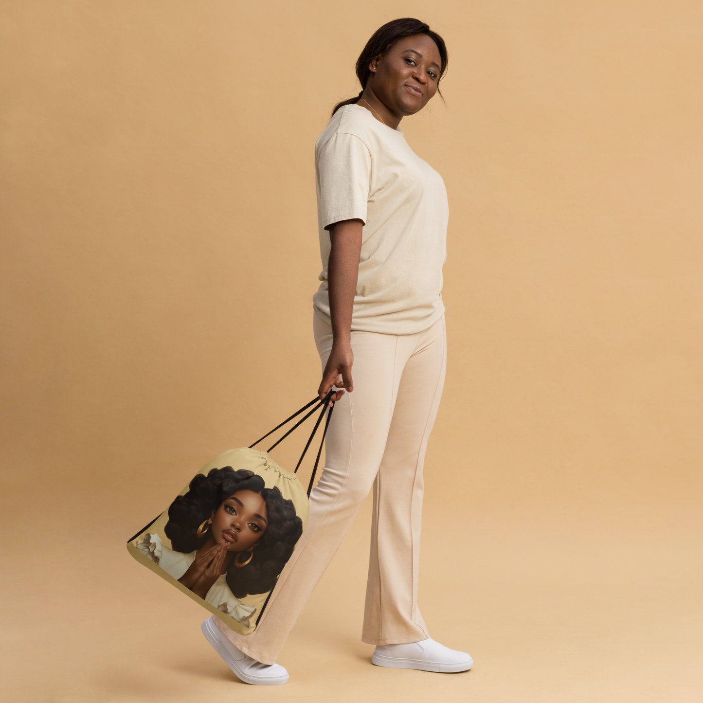 Hopeful Beautiful Brown Girl Drawstring Bag (Blue)