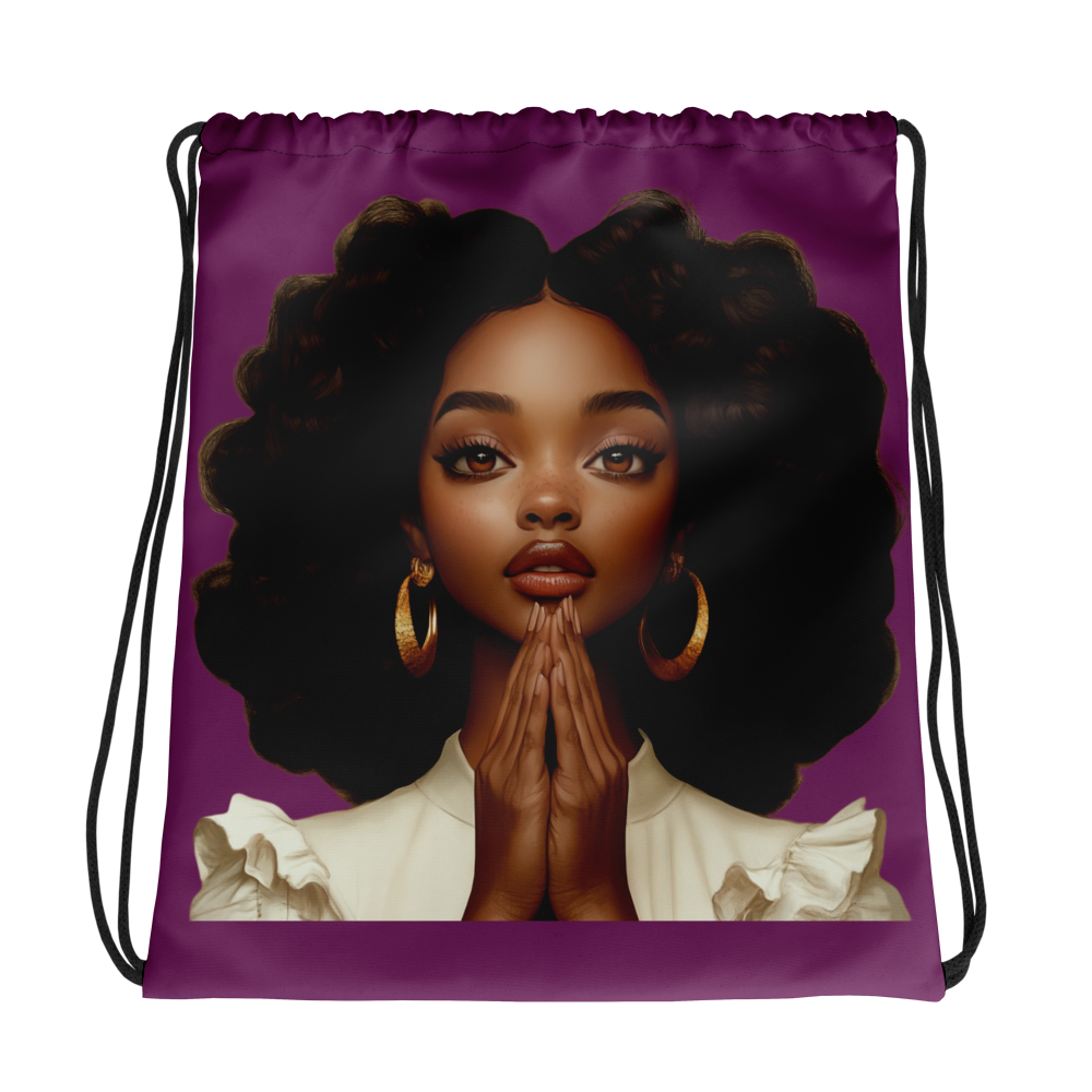 Hopeful Beautiful Brown Girl Drawstring Bag (Purple)