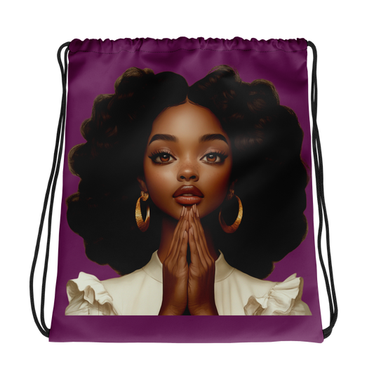 Hopeful Beautiful Brown Girl Drawstring Bag (Purple)