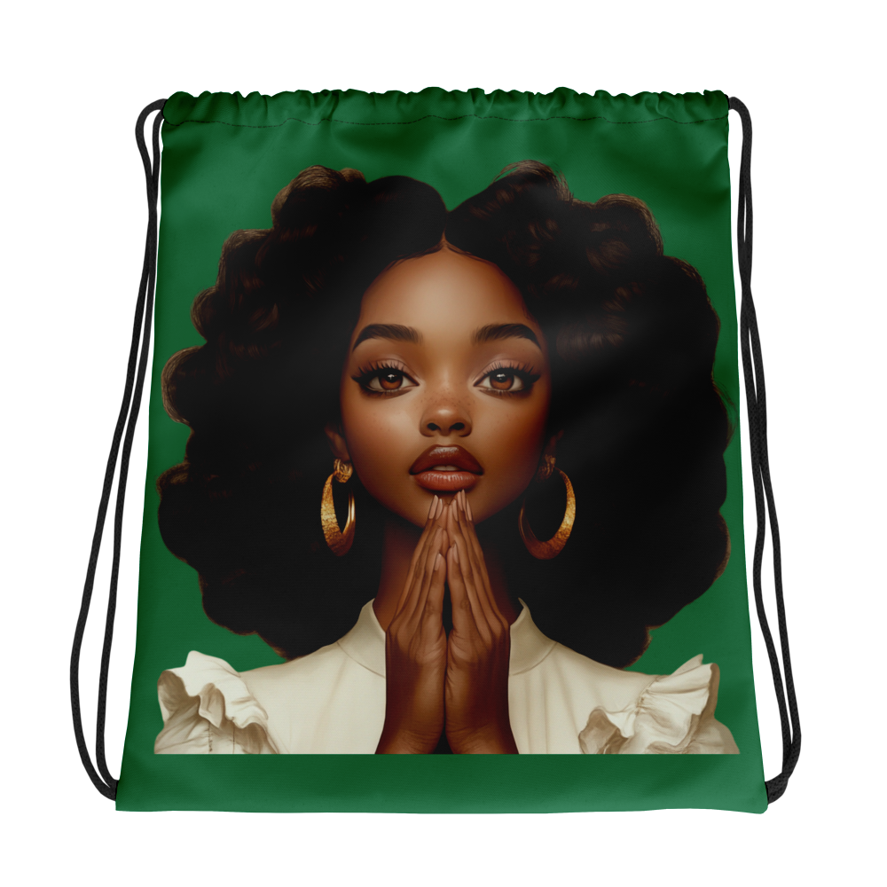 Hopeful Beautiful Brown Girl Drawstring Bag (Green)