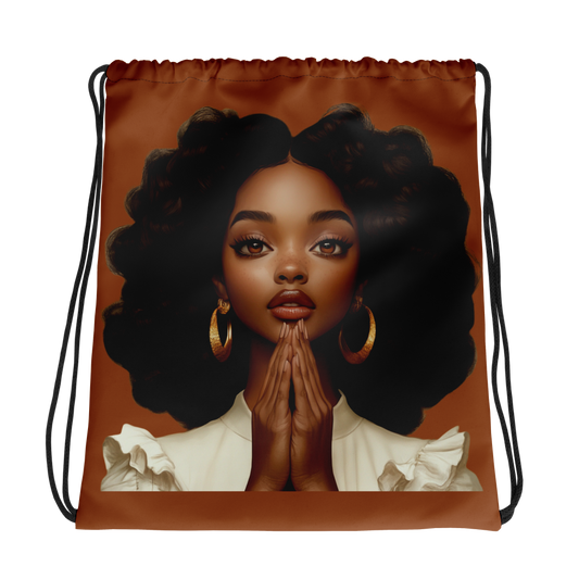 Hopeful Beautiful Brown Girl Drawstring Bag (Brown)