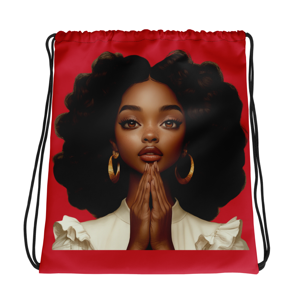 Hopeful Beautiful Brown Girl Drawstring Bag (Red)