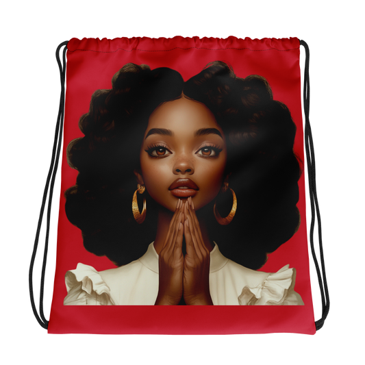 Hopeful Beautiful Brown Girl Drawstring Bag (Red)
