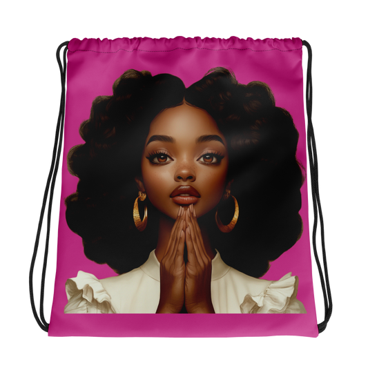 Hopeful Beautiful Brown Girl Drawstring Bag (Hot Pink)