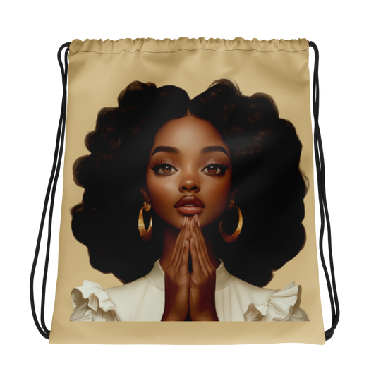 Hopeful Beautiful Brown Girl Drawstring Bag (Tan)