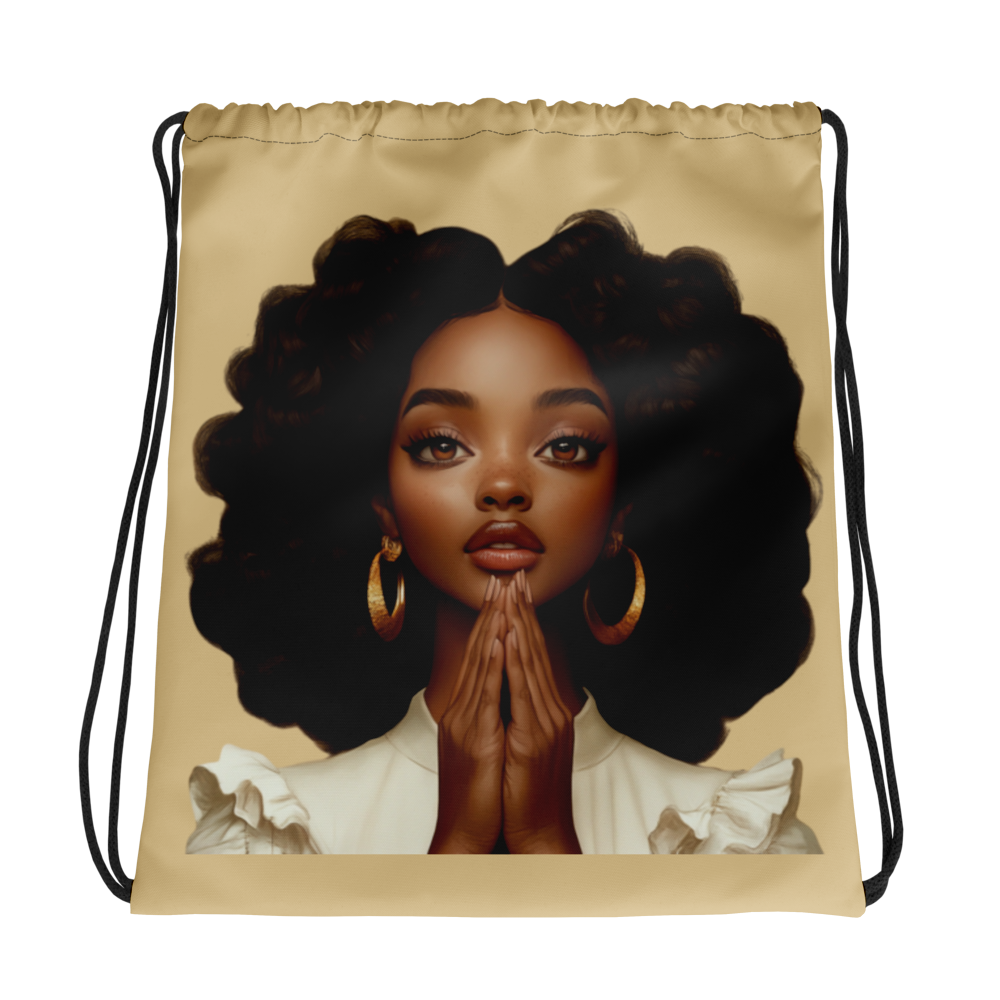 Hopeful Beautiful Brown Girl Drawstring Bag (Blue)